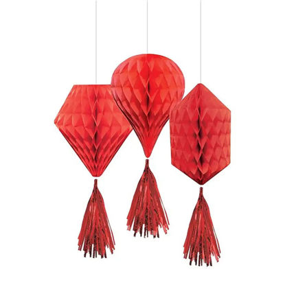 Picture of Red Mini Honeycombs with Tassels - 30cm