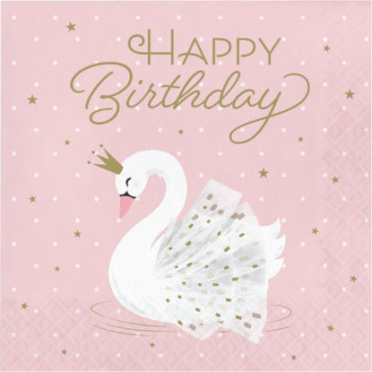 Picture of Lovely Swan 'Happy Birthday' Paper Napkins - 33cm
