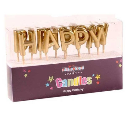Picture of METALLIC GOLD HAPPY BIRTHDAY PICK CANDLE 6S