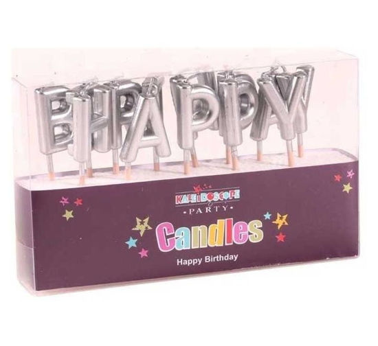 Picture of METALLIC SILVER HAPPY BIRTHDAY PICK CANDLE 6S