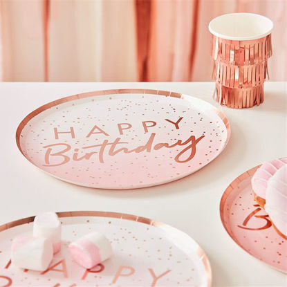 Picture of Happy Birthday Rose Gold Paper Plates