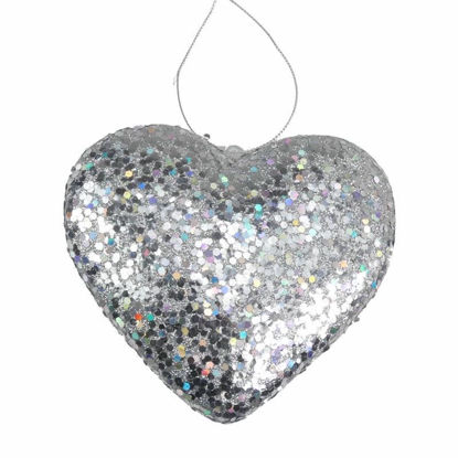 Picture of BAUBLE GLITTER HEART 13.5CM SILVER