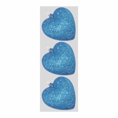 Picture of BAUBLE GLITTER HEARTS 13.9CM 3PK BLUE