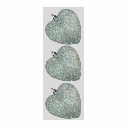 Picture of BAUBLE GLITTER HEARTS 9CM 3PK SAGE