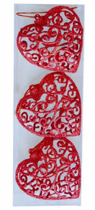 Picture of CHRISTMAS HEART DECOR 3PC RED
