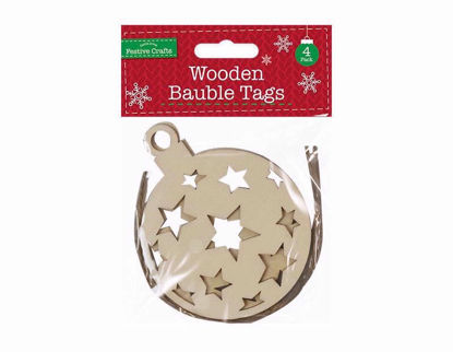 Picture of CHRISTMAS TAG BAUBLE WOODEN MINI 4PK