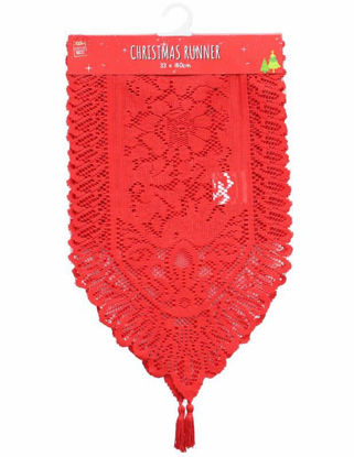 Picture of FESTIVE MAGIC TABLE RUNNER RED LACE