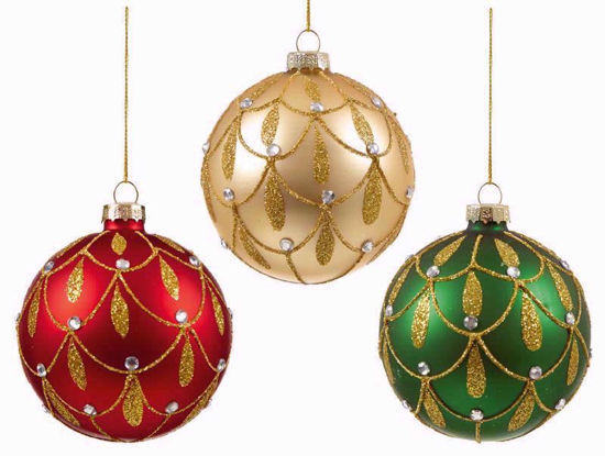 Picture of PREMIER BAUBLES 80MM RED GOLD GREEN DECOR