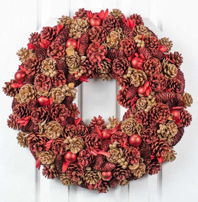Picture of CHRISTMAS WREATH CONE RED BAUBLE 48CM