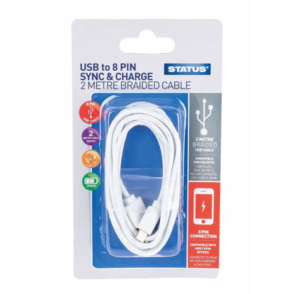 Picture of STATUS 8PIN SYNC&CHARGE 2M BRAIDED CABLE 1PK