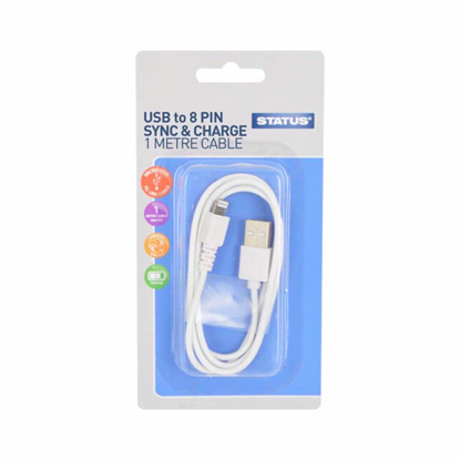 Picture of STATUS 8PIN SYNC&CHARGE CABLE WHT 1PK