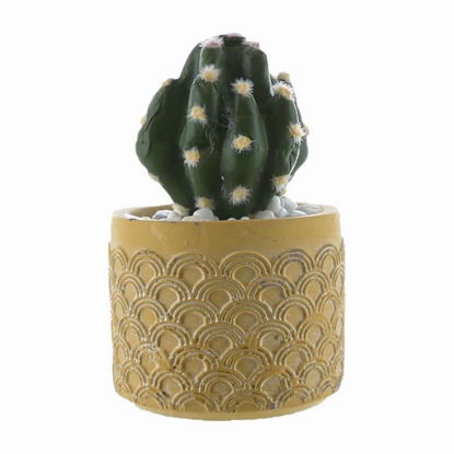 Picture of ARTIFICAL ROUND CACTUS YELLOW CEMENT POT 12CM