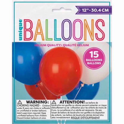 Picture of BALLOON RED WHITE BLUE 12INCH 15
