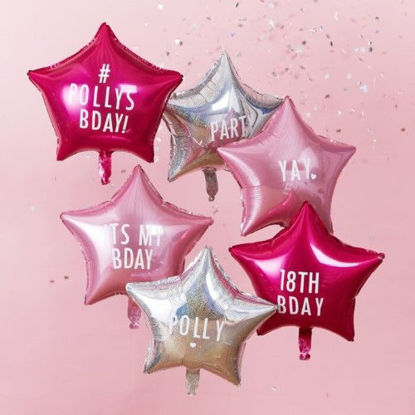 Picture of Pink & Iridescent Personalisable Star Foil Balloon pack - 18"