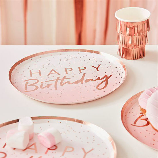 Picture of Happy Birthday Rose Gold Paper Plates