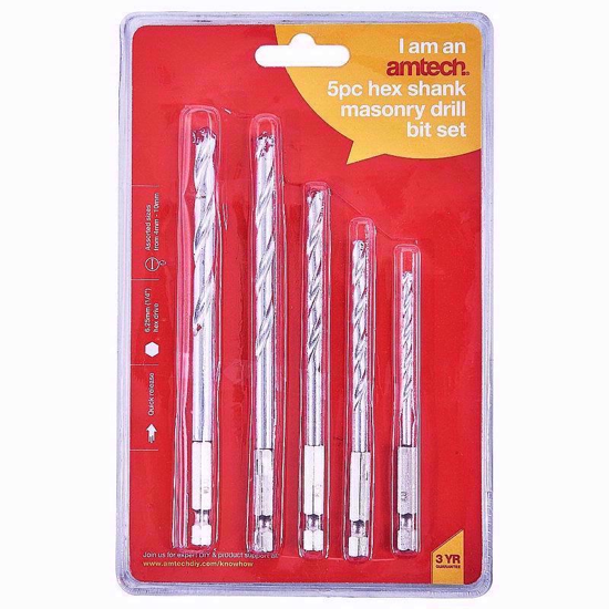 Picture of AMTECH DRILL MASONRY BIT 5PC SET 1/4 SHANK