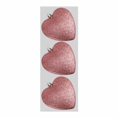 Picture of BAUBLE GLITTER HEARTS 9CM 3PK BLUSH