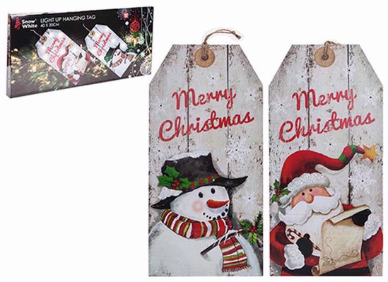 Picture of PLAQUE LIGHT UP SANTA SNOWMAN TAG