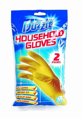Picture of DUZZIT 2 RUBBER GLOVES HOUSEHOLD MEDIUM