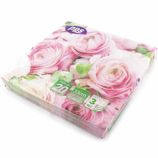 Picture of PPS 3PLY 33CM 20 NAPKINS PINK ROSES