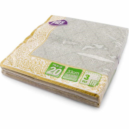 Picture of PPS 3PLY 33CM 20 NAPKINS SILVERGOLD BORDER