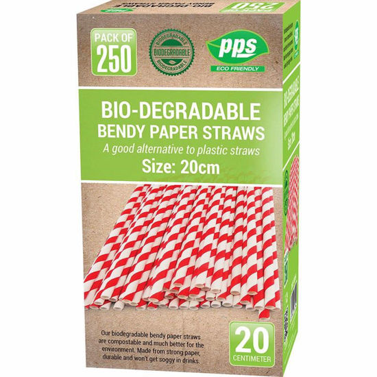 Picture of PPS BIODEGRADABLE PAPER BENDY 250 STRAWS 20CM