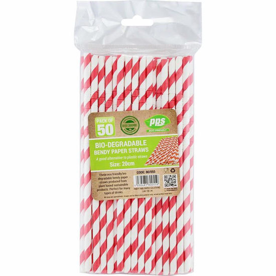 Picture of PPS BIODEGRADABLE PAPER BENDY 50 STRAWS