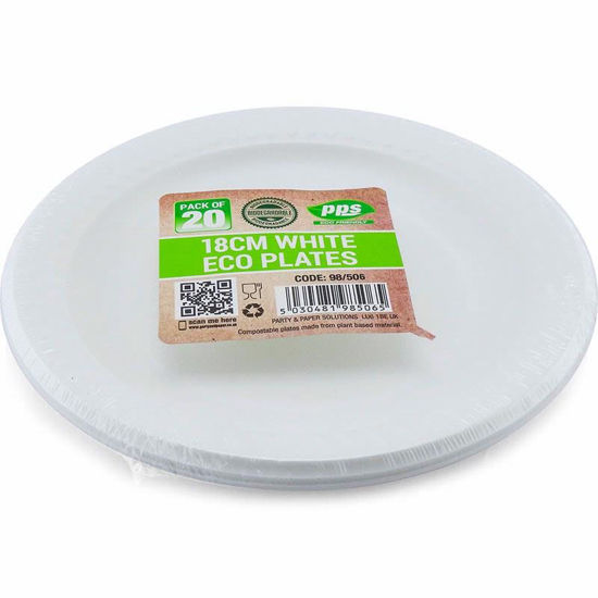 Picture of PPS ECO 20 WHITE PLATES 18CM BIODEGRADABLE