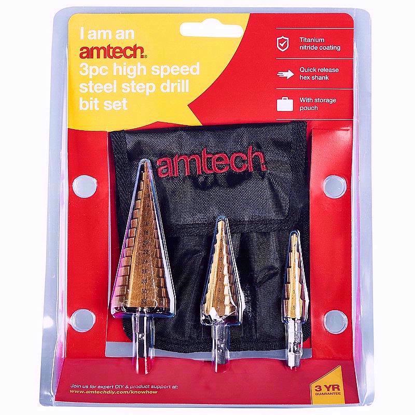 Picture of AMTECH STEP DRILL SET HI SPEED 3PC LGE