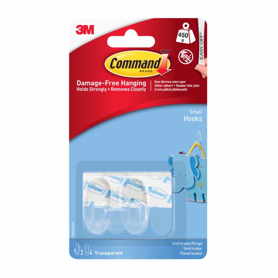 Picture of COMMAND SM CLEAR HOOKS W/CLEAR STRIPS 17092CL