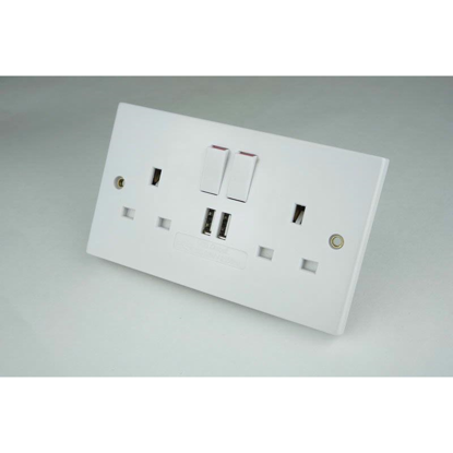 Picture of RED GREY TWIN 13A SOCKET 2 USB OUTLETS