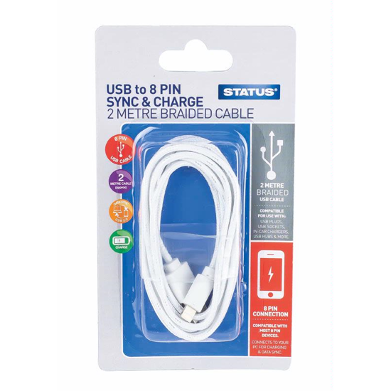 Picture of STATUS 8PIN SYNC&CHARGE 2M BRAIDED CABLE 1PK