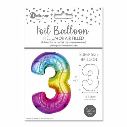 Picture of FOIL BALLOON RAINBOW 48CM NUMBER 3