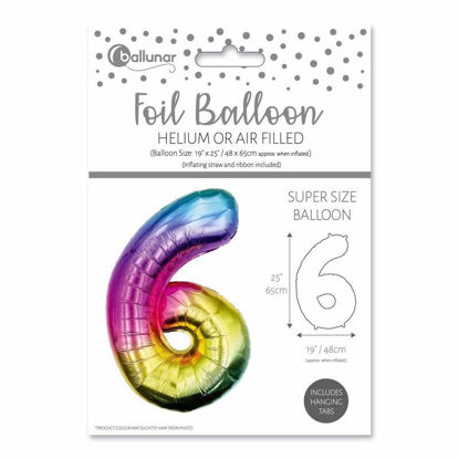 Picture of FOIL BALLOON RAINBOW 48CM NUMBER 6
