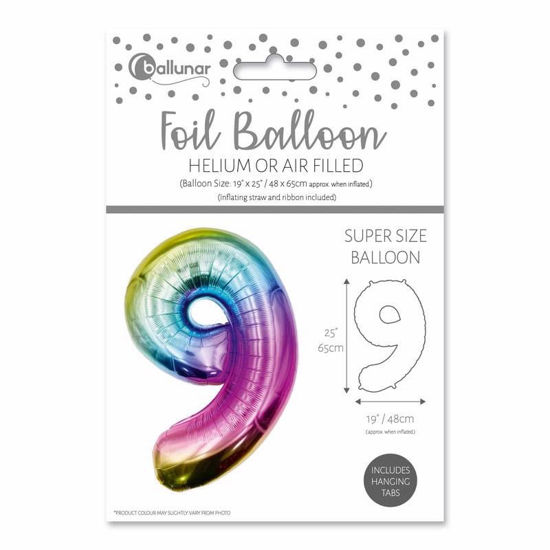 Picture of FOIL BALLOON RAINBOW 48CM NUMBER 9