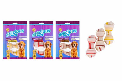 Picture of DELICIOUS RAWHIDE BONE KNOTTED FLAVOURED 3PC