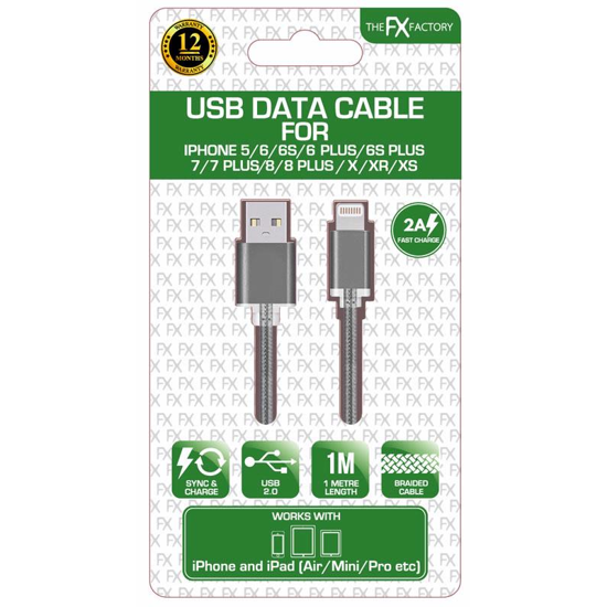 Picture of FX POWABUD BRAIDED CABLE IPHONE 5/6/7/8 SPACE