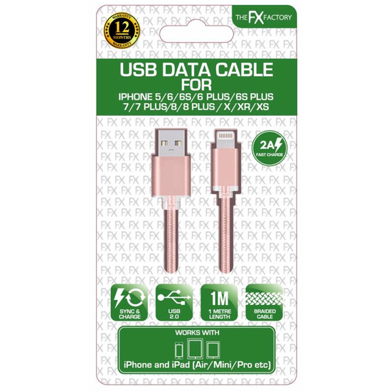 Picture of FX POWABUD BRAIDED CABLE IPHONE 5/6/7/8 ROSE