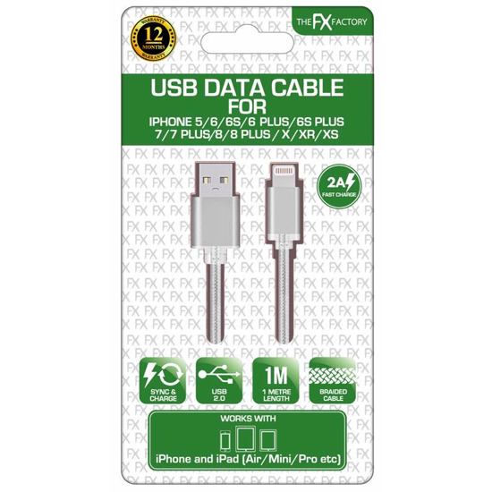 Picture of FX POWABUD BRAIDED CABLE IPHONE 5/6/7/8 SILVE