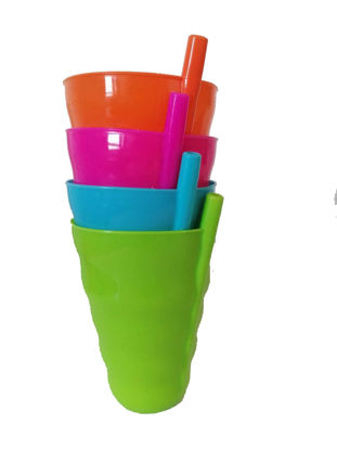 Plastic Tumbler with Straw Colourful (Pack of 4)